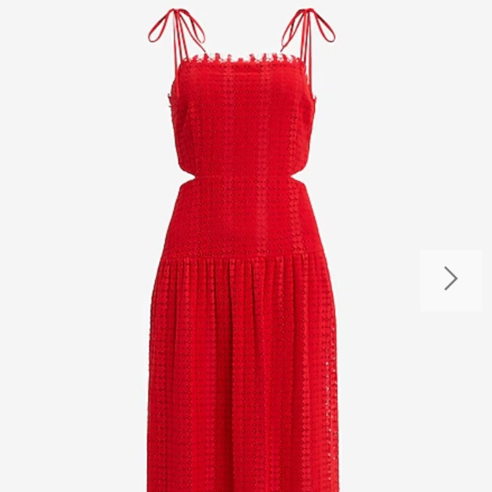 Lace Sleeveless Tie Strap Cutout Drop Waist Midi Dress Size S